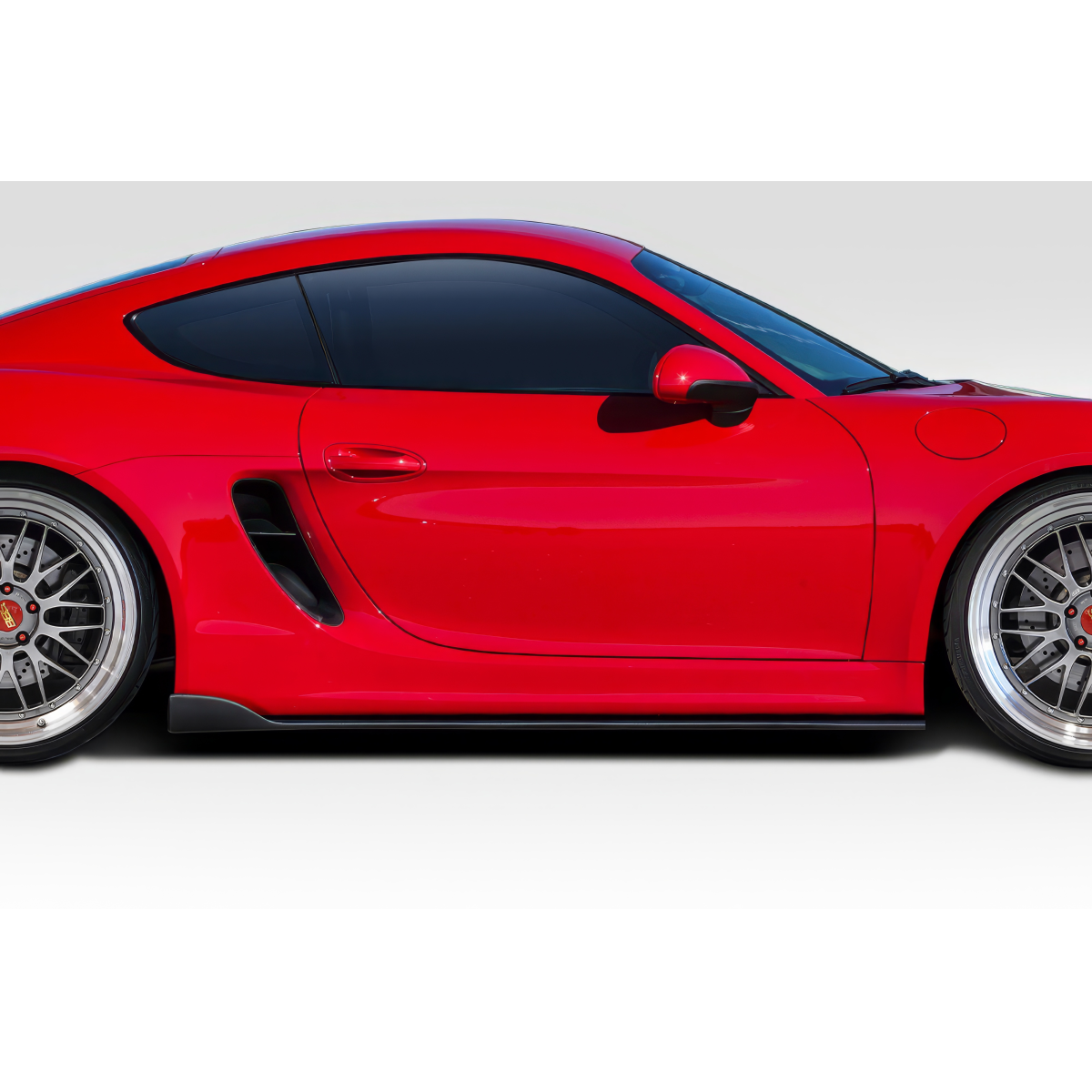 Modify your Porsche Cayman 2014 with our Exterior/Other Exterior - Side angle of a red Porsche Cayman