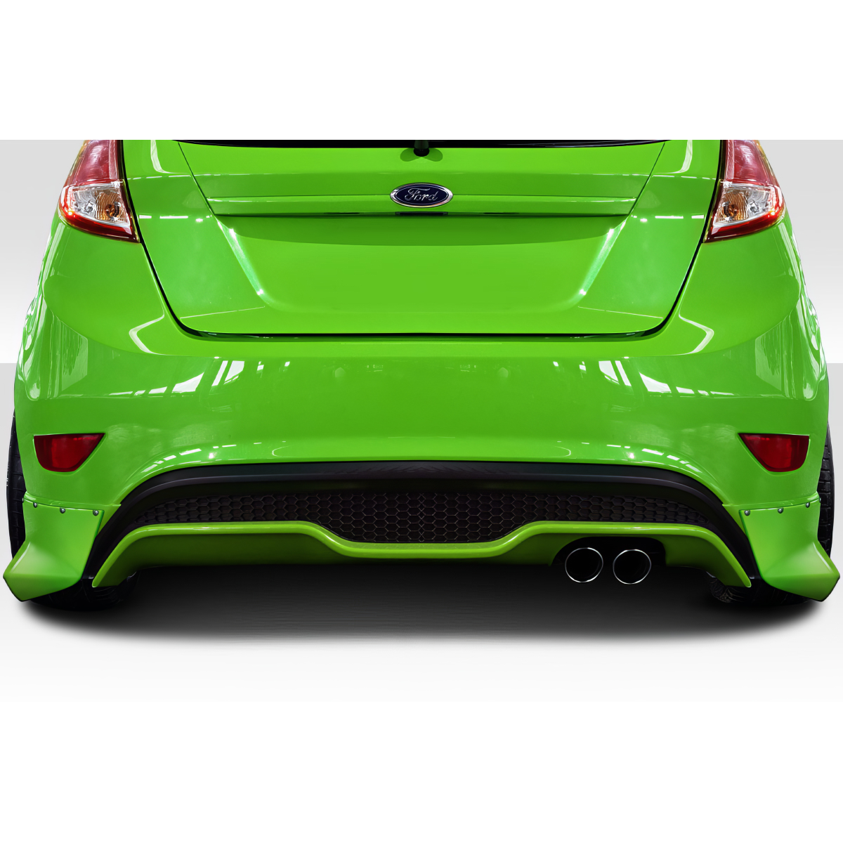 Modify your Ford Fiesta 2014 with our Exterior/Rear Bumpers or Lips - Image shows rear view of a car head on