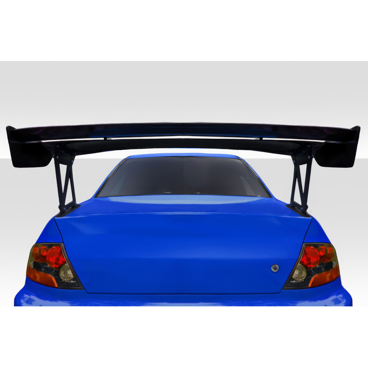 Modify your Mitsubishi Evolution 2002 with our Exterior/Wings - Part viewed from rear angle with black wing visible