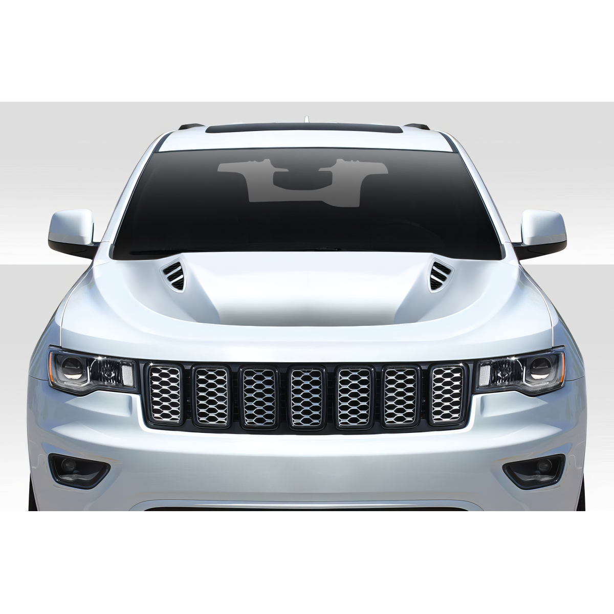 Modify your Jeep Cherokee 2011 with our Exterior/Hoods - Front view of the vehicle hood at eye level