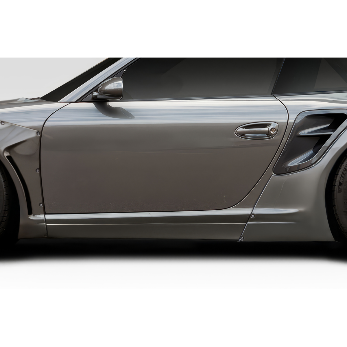 Modify your Porsche 911 2004 with our Exterior/Side Skirts - Side view of a vehicle part at a lateral angle