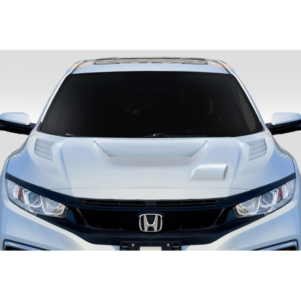 Modify your Honda Civic 2016 with our Exterior/Hoods - Front view of the hood part at a low angle