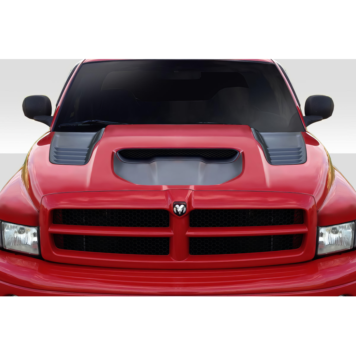 Modify your Dodge Ram 1994 with our Exterior/Hoods - Frontal view of hood at eye level angle