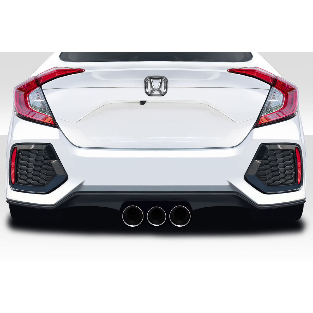 Modify your Honda Civic 2016 with our Exterior/Rear Bumpers or Lips - Rear view at eye level showing exhaust tips