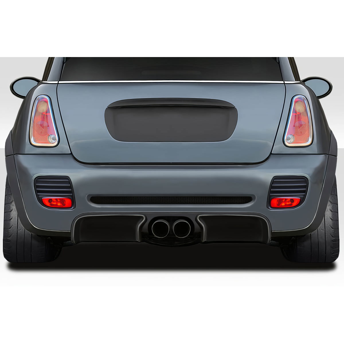 Modify your Mini Cooper 2002 with our Exterior/Rear Bumpers or Lips - Rear view of the vehicle at a straight angle