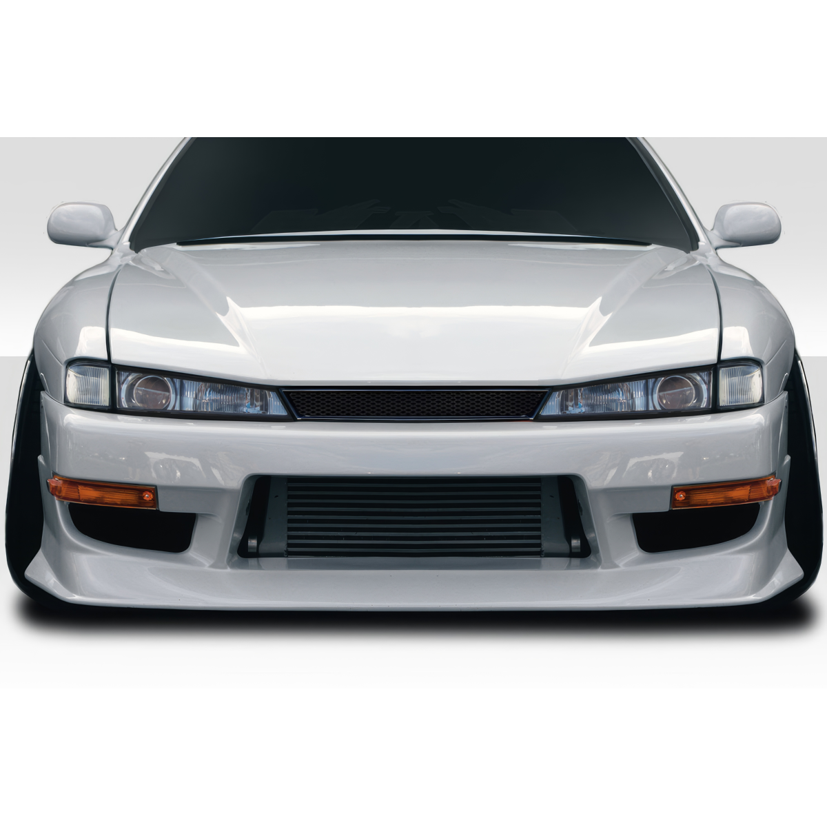 Modify your Nissan 240SX 1997 with our Exterior/Front Bumpers or Lips - Front view of the vehicle at eye level