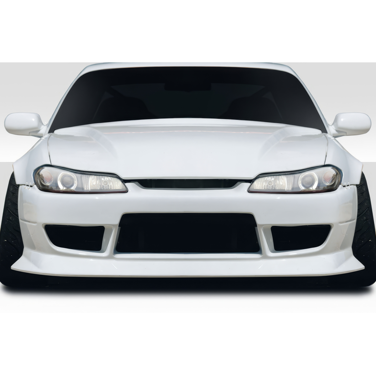 Modify your Nissan Silvia 1999 with our Exterior/Front Bumpers or Lips - Front view of a white Nissan Silvia S15