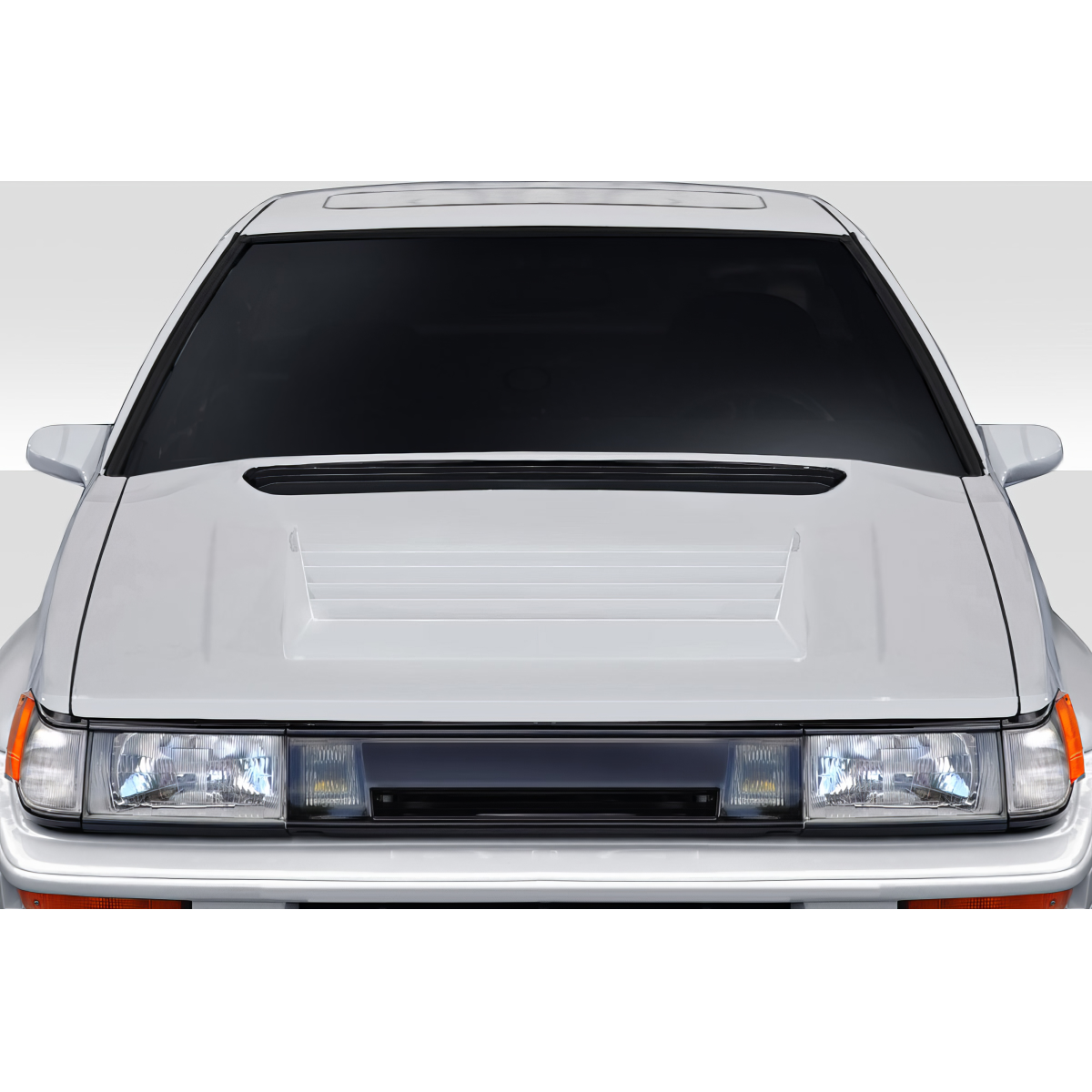 Modify your Toyota Corolla 1984 with our Exterior/Hoods - Front view of the hood of the vehicle