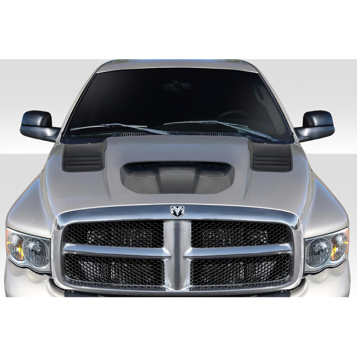 Modify your Dodge Ram 2002 with our Exterior/Hoods - Front view of hood at a straight angle