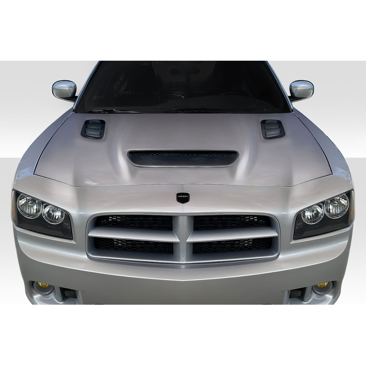 Modify your Dodge Charger 2006 with our Exterior/Hoods - Front view of the hood at a straight angle