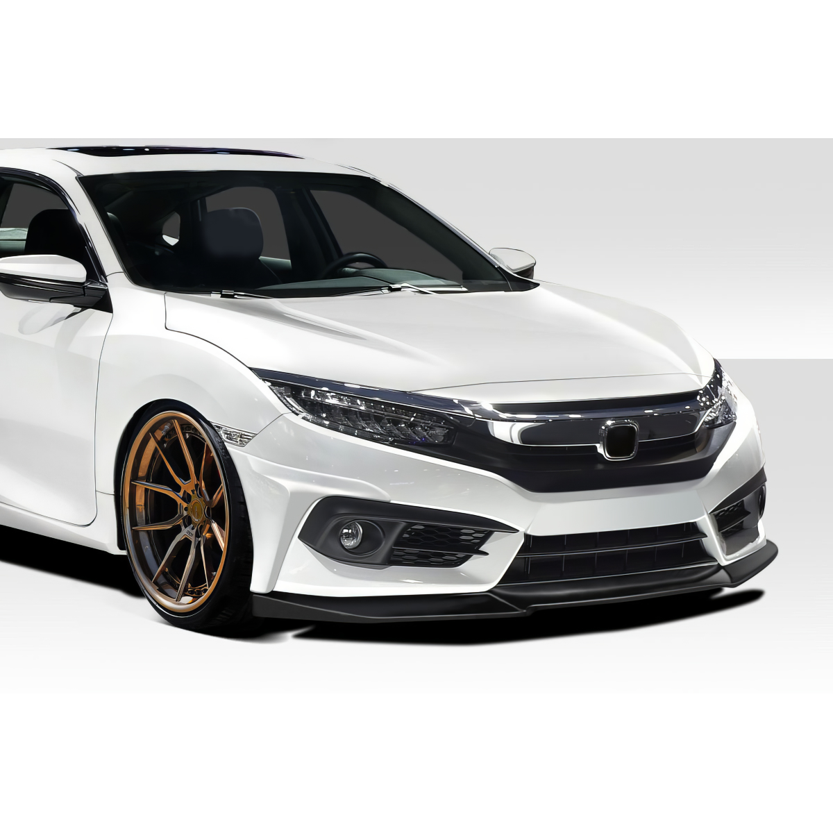 Modify your Honda Civic 2016 with our Exterior/Front Bumpers or Lips - Front angle view of a modified Honda Civic