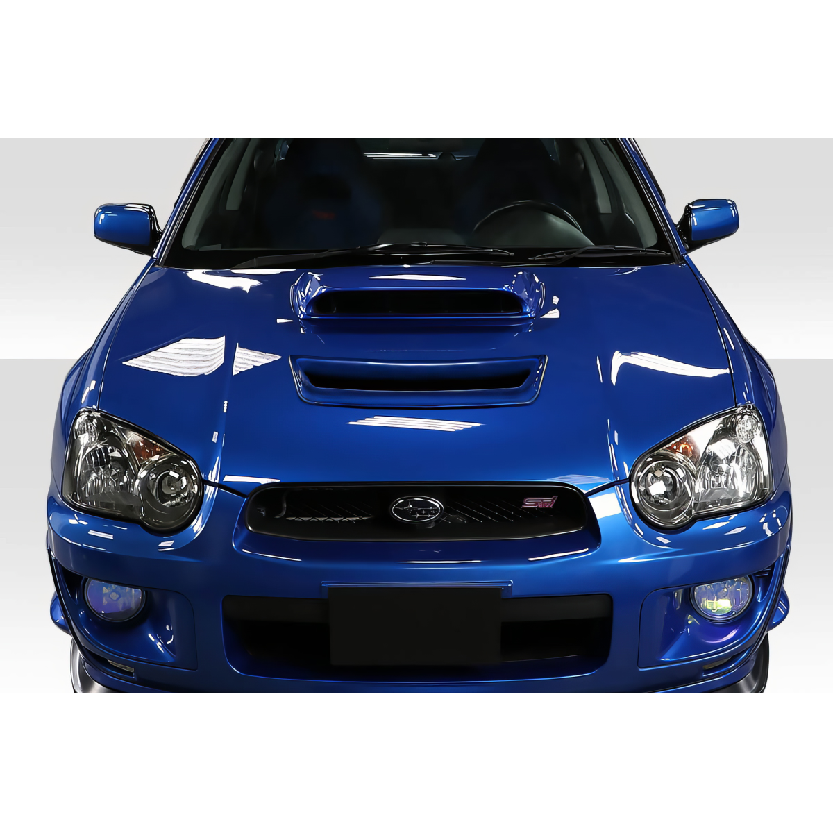 Modify your Subaru Impreza 2002 with our Exterior/Hoods - Front view of the vehicle at a head-on angle