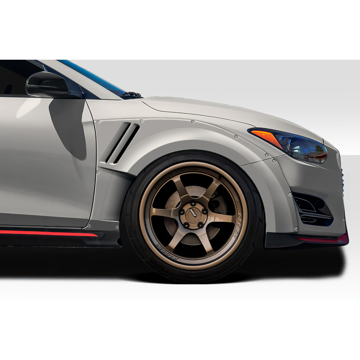 Modify your Hyundai Veloster 2019 with our Exterior/Fenders - Side angle view of front fender flares