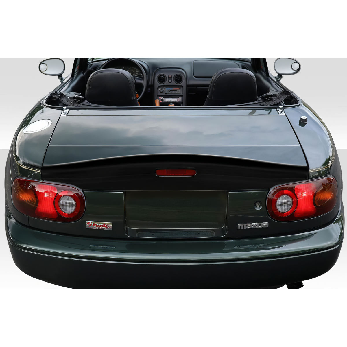 Modify your Mazda Miata 1990 with our Exterior/Wings - Rear view angle of the car showing the spoiler