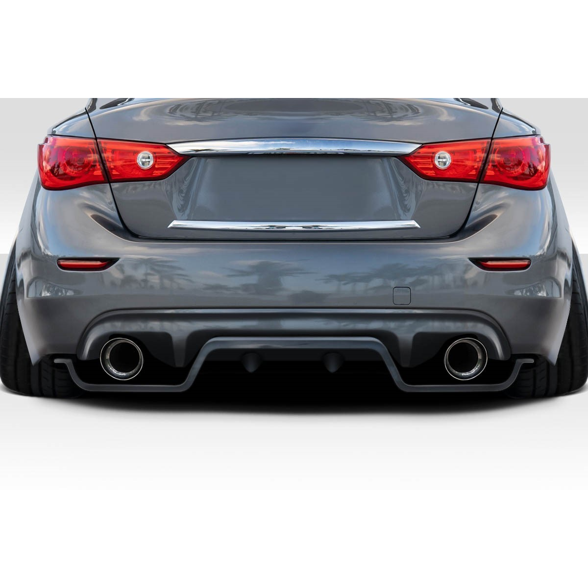 Modify your Infiniti Q50 2014 with our Exterior/Diffusers - Rear angle view of the car with diffuser installed