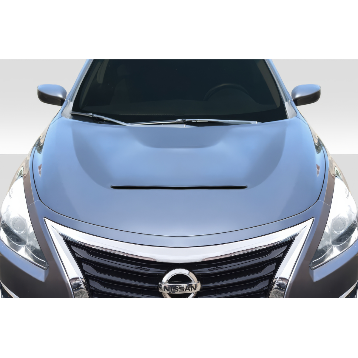 Modify your Nissan Altima 2013 with our Exterior/Hoods - Front view of the vehicle hood at eye level