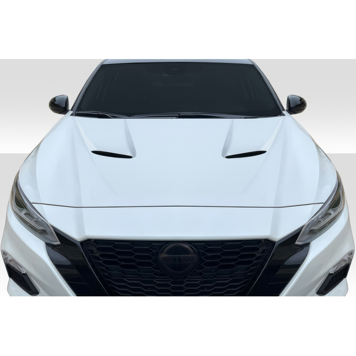 Modify your Nissan Altima 2019 with our Exterior/Hoods - Front view of car hood centered and straight