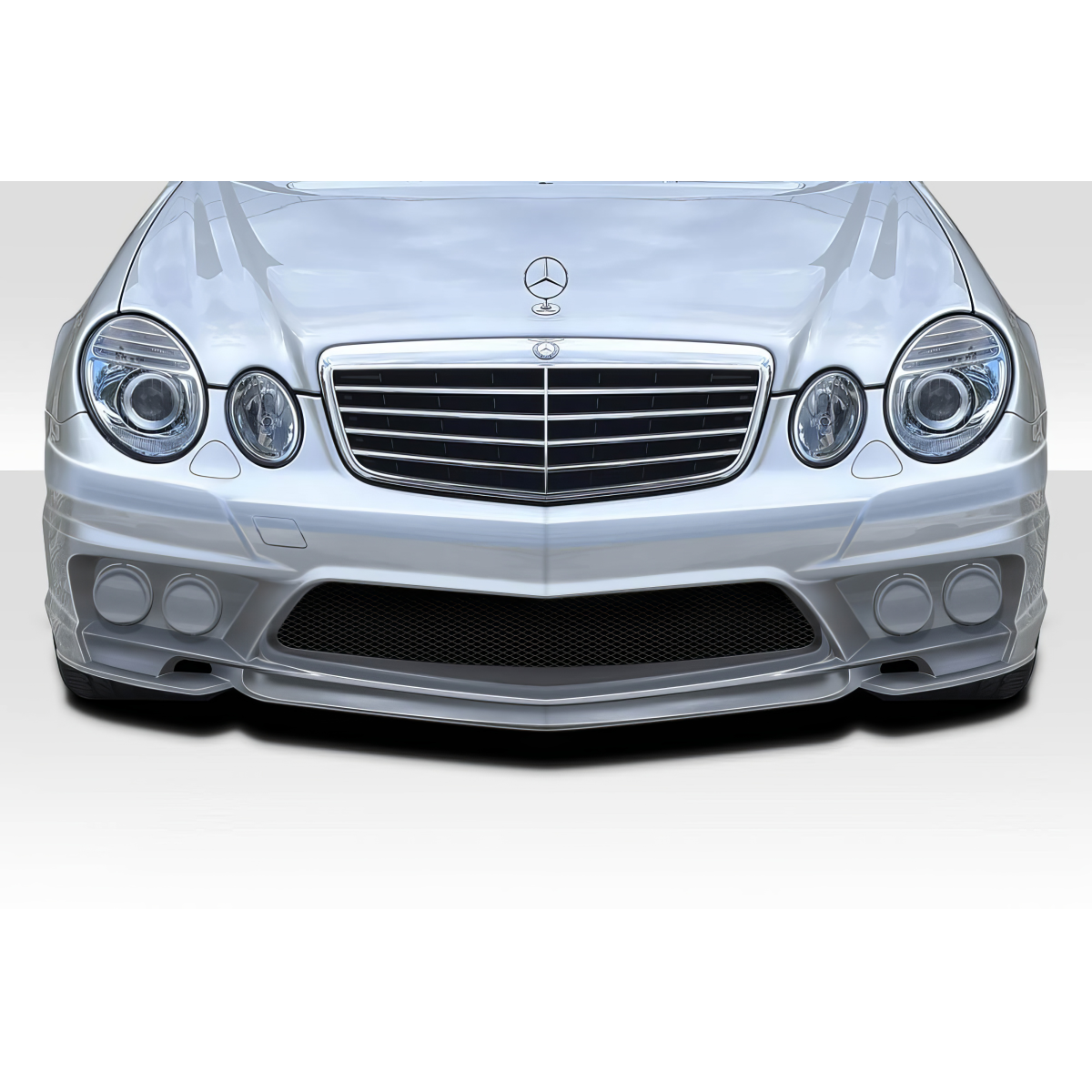 Modify your Mercedes-Benz E55 AMG 2007 with our Exterior/Front Bumpers or Lips - Front view of the car showing bumper design