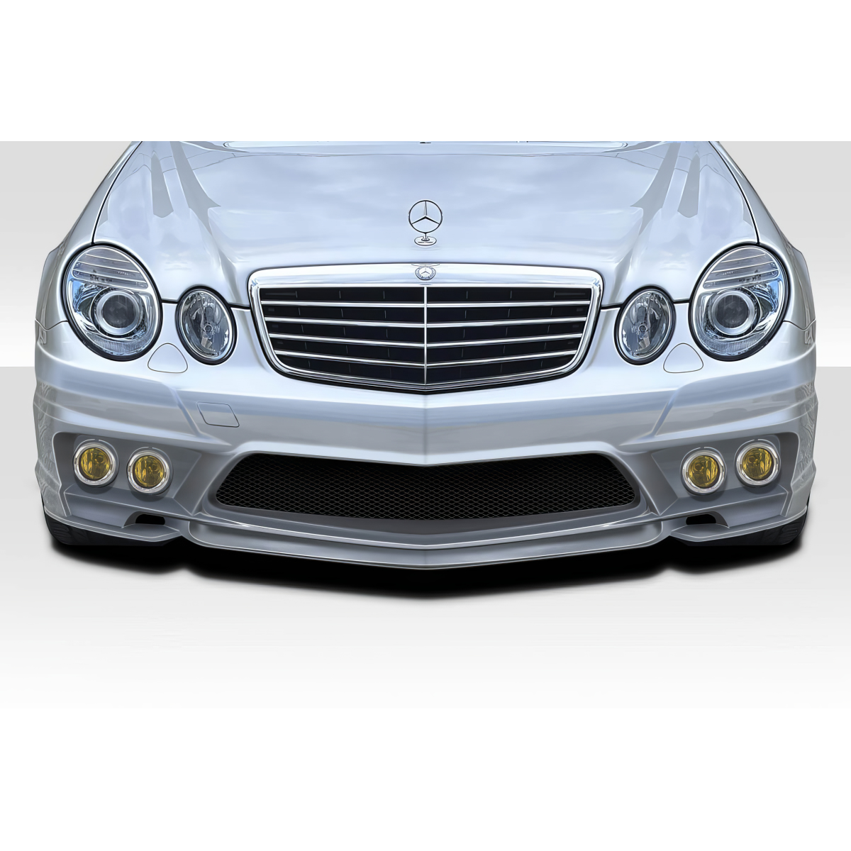 Modify your Mercedes-Benz E55 AMG 2007 with our Exterior/Front Bumpers or Lips - Front view of the vehicle at a straight angle