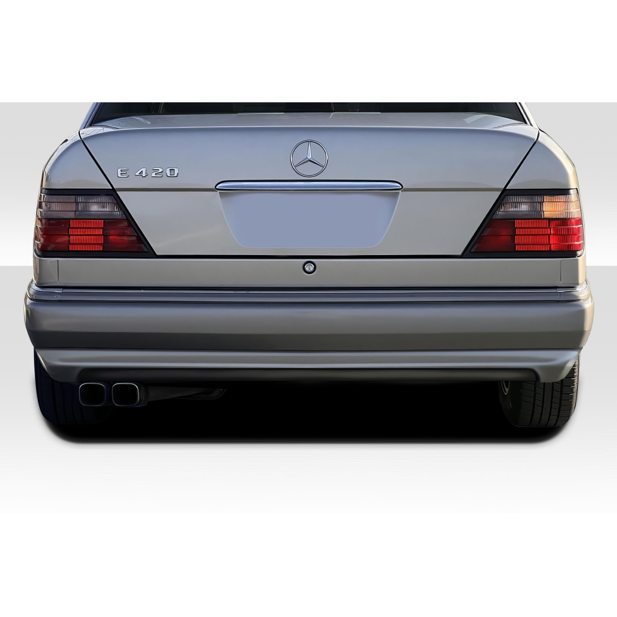 Modify your Mercedes-Benz E-Class 1986 with our Exterior/Rear Bumpers or Lips - Viewed from the rear straight on