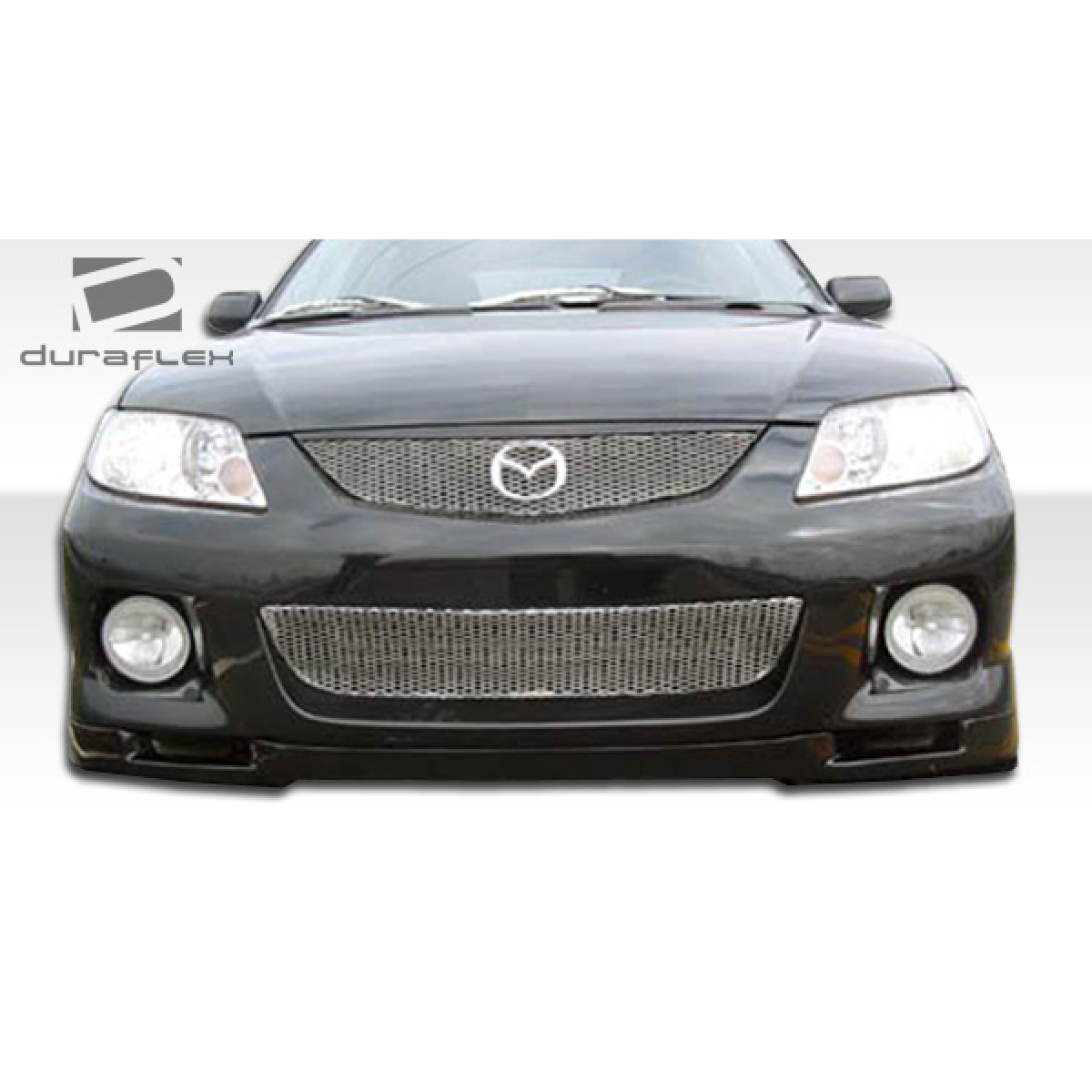 Modify your Mazda Protege 2001 with our Exterior/Front Bumpers or Lips - Front angle view of black Mazda Protege