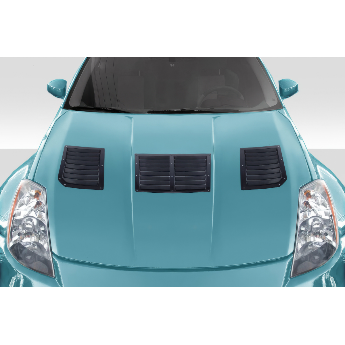 Modify your Nissan 350Z 2003 with our Exterior/Hoods - Top down view of the car hood with vents