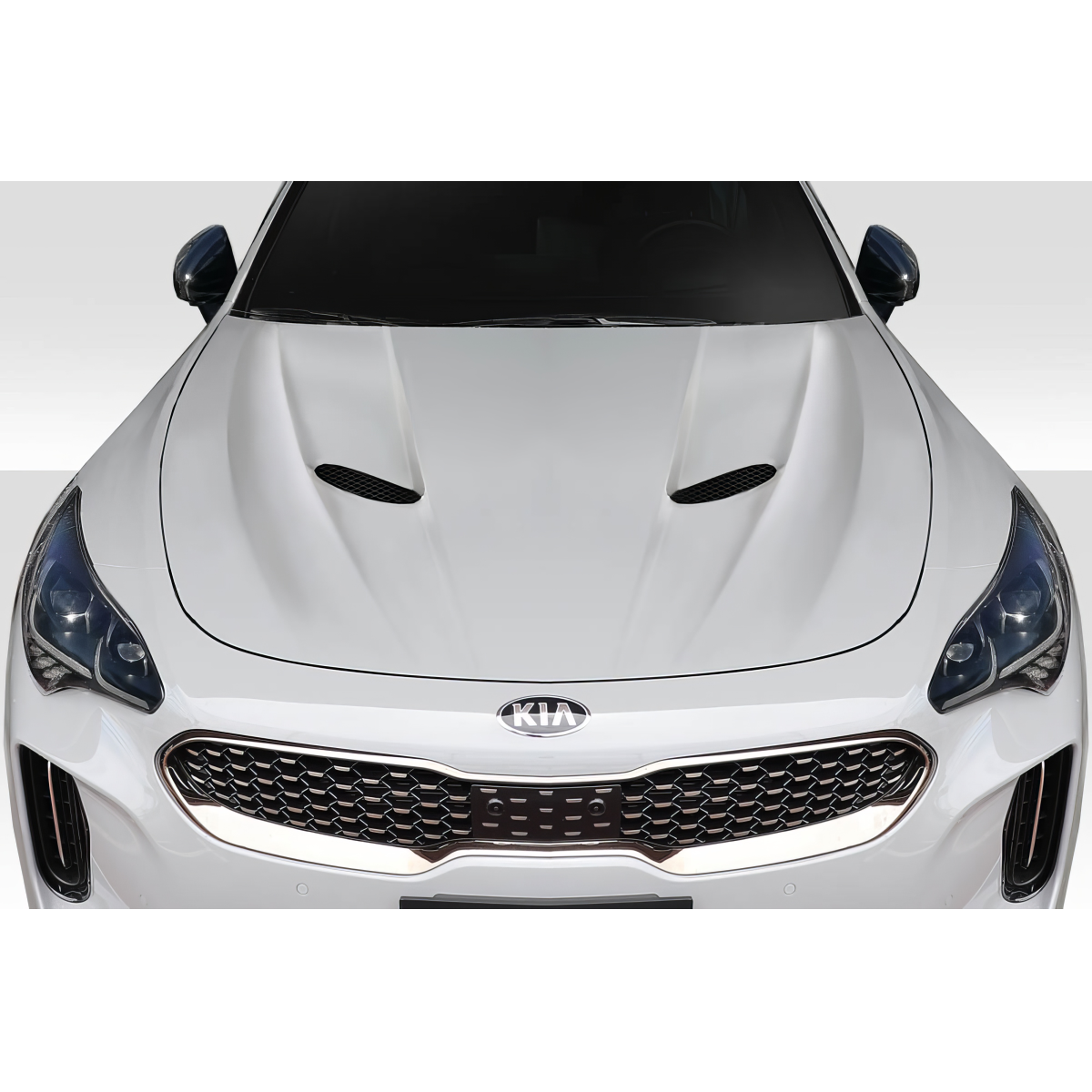 Modify your KIA Stinger 2018 with our Exterior/Hoods - Front view of a car hood at 0 degrees angle