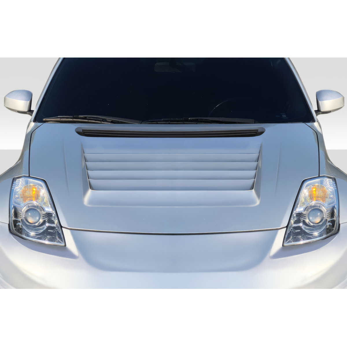 Modify your Nissan 350Z 2003 with our Exterior/Hoods - Front view showing hood detail from a straight angle