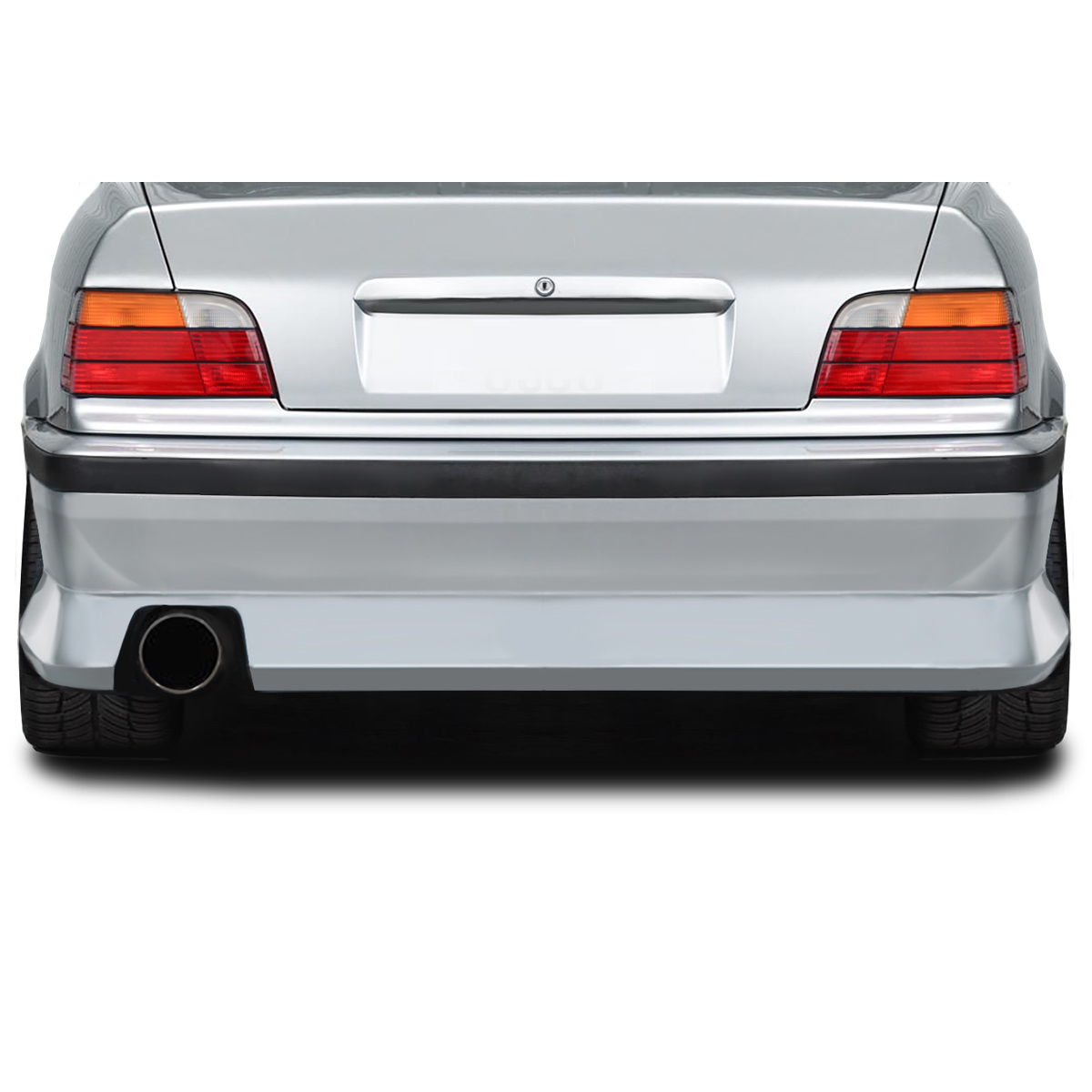 Modify your BMW 3-Series 1992 with our Exterior/Rear Bumpers - Rear view angle of a BMW 3 Series E36