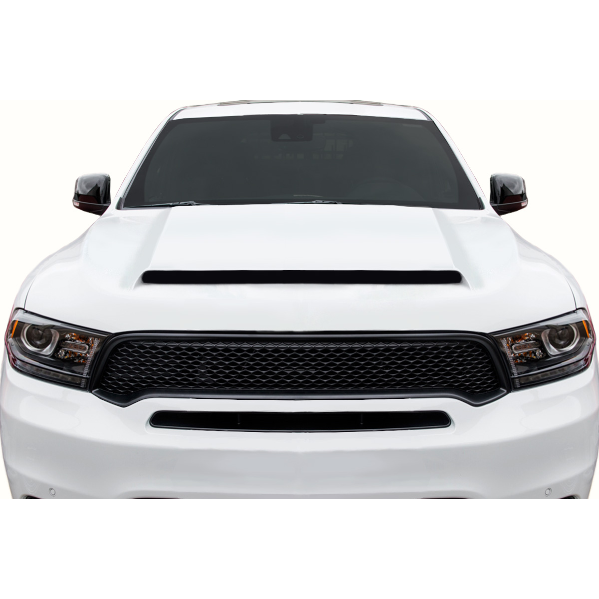 Modify your Dodge Durango 2011 with our Exterior/Hoods - Front view of a car hood from a low angle