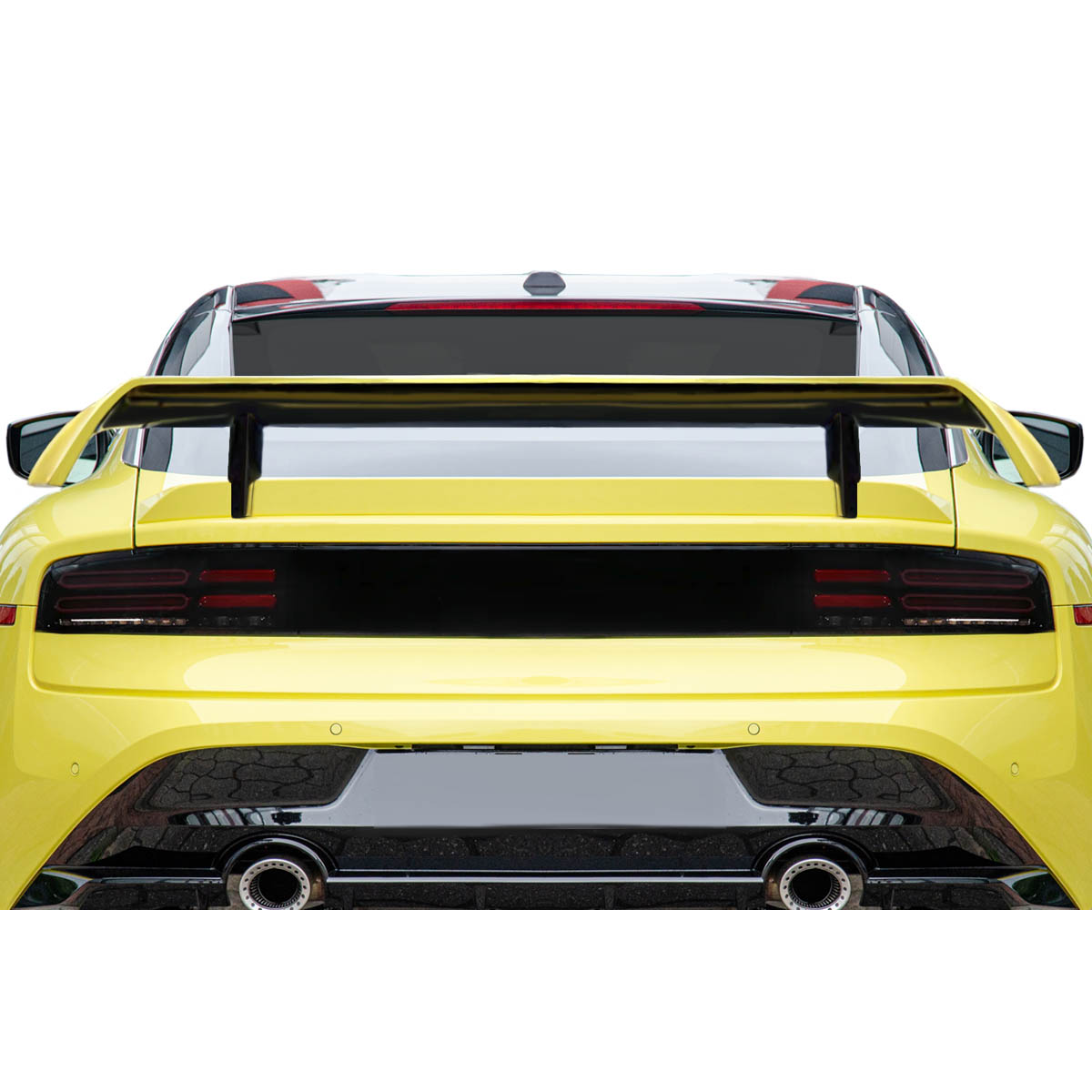 Modify your Nissan Z 2022 with our Exterior/Wings - Rear view of a yellow Nissan Z at a slight angle