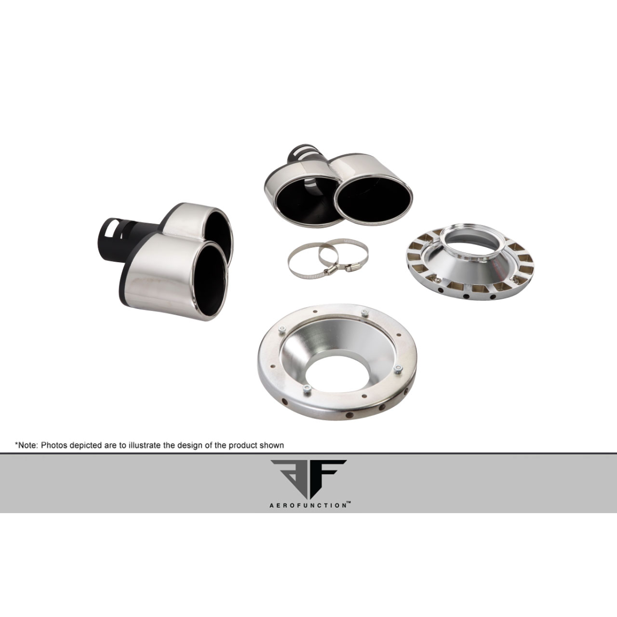 Modify your Toyota Land Cruiser 2013 with our Performance/Exhaust,Performance/Exhaust/Exhaust Systems - Top view of exhaust tips and components arranged flat