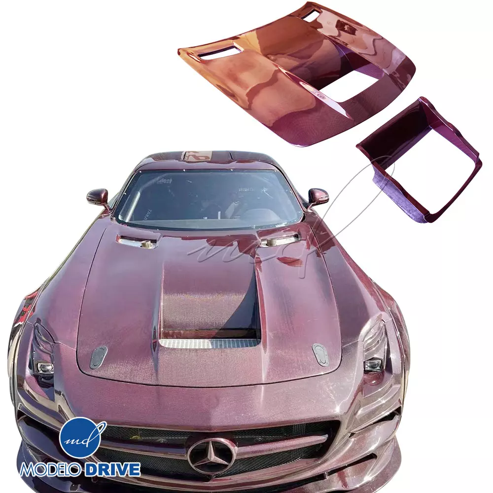 ModeloDrive Carbon Fiber BLK-GT Hood > Mercedes-Benz SLS AMG (R197) 2011-2014 - Image 4