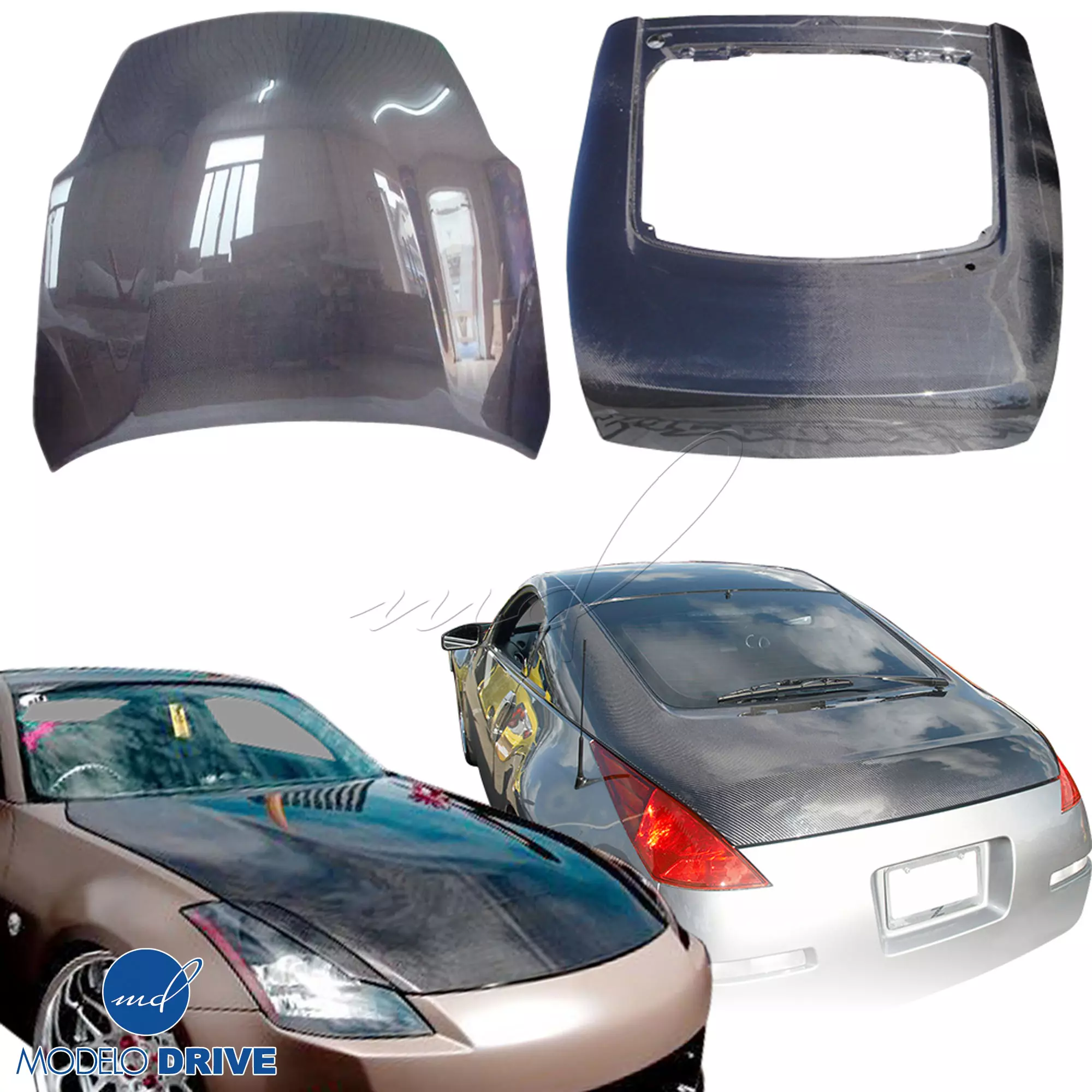 ModeloDrive Carbon Fiber OER HR Hood Hatch Combo > Nissan 350Z Z33 2007-2008 - Image 2