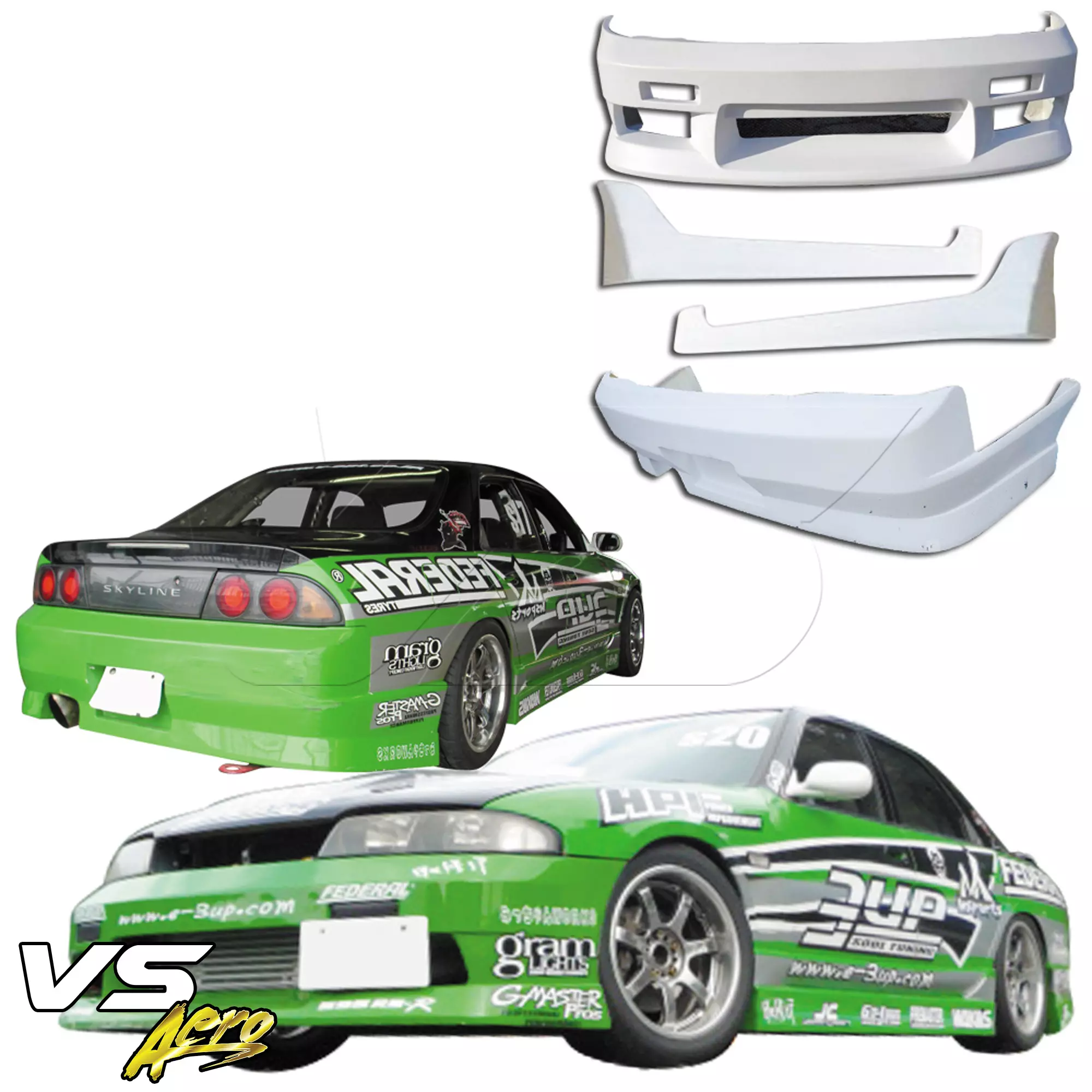 VSaero FRP MSPO Body Kit 4pc > Nissan Skyline R33 GTS 1995-1998 > 4dr Sedan - Image 2