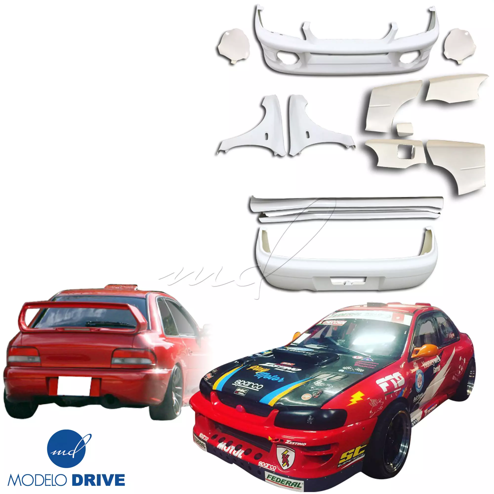 ModeloDrive FRP LS WRC 00 Wide Body Kit 13pc > Subaru Impreza (GC8) 1993-2001 > 4dr Sedan - Image 2