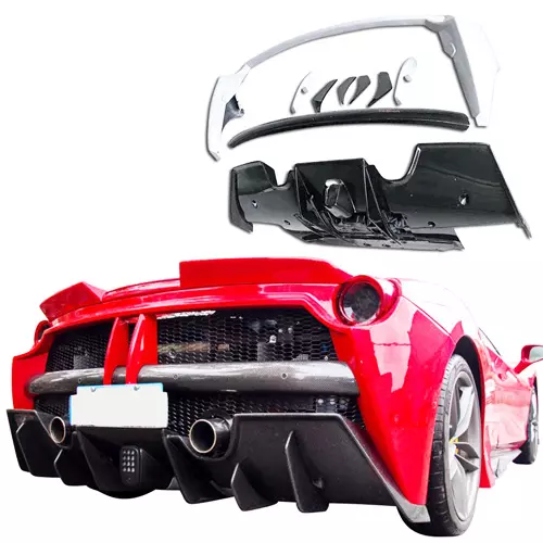 ModeloDrive Partial Carbon Fiber MDES Rear Bumper w Diffuser > Ferrari 488 GTB F142M 2016-2019 - Image 1